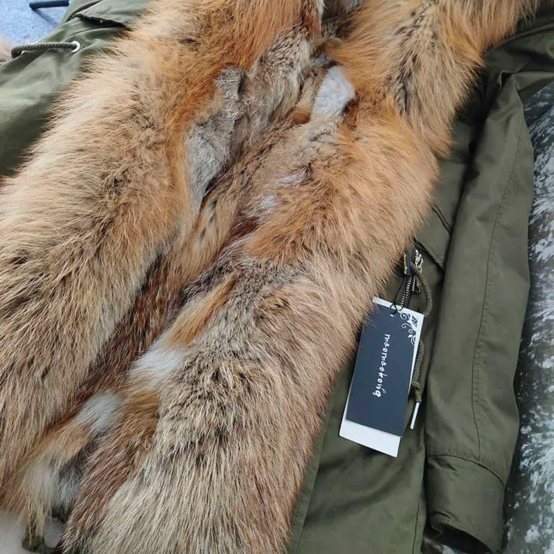Maomaokong manteau de col en fourrure de renard naturel véritable veste en cuir pour femmes vêtements d'hiver blouson aviateur pour femmes parka manteau épais manteau l 210927
