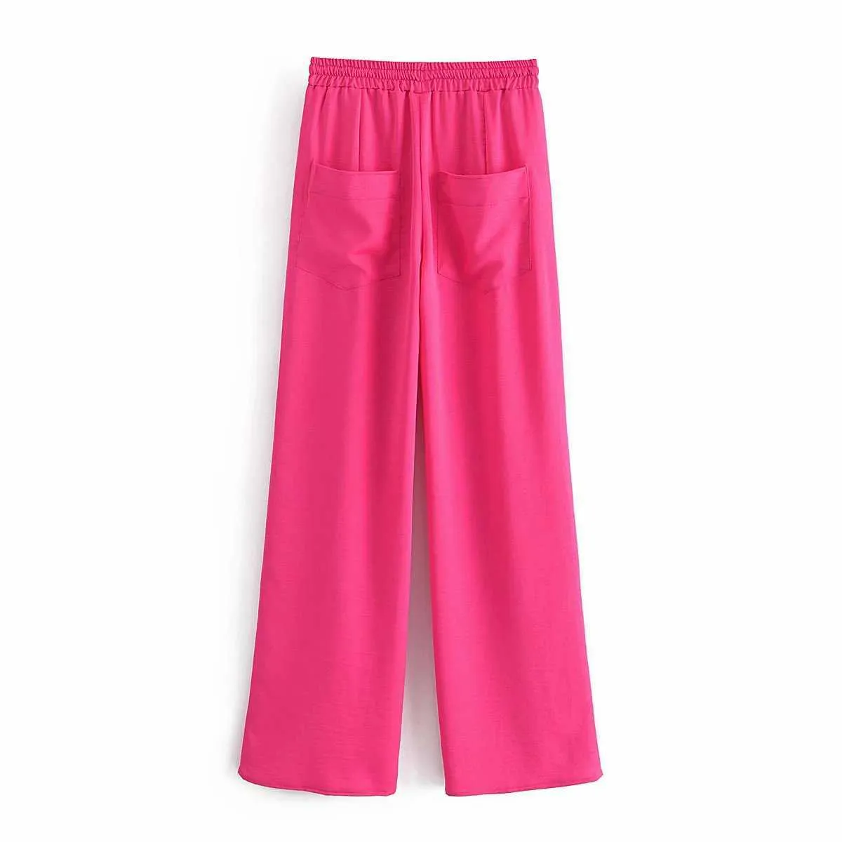 Za 2021 Pantalon à jambe large rose Femme Taille haute Pantalon ample Femme Été Y2K Pantalon Baggy Costumes Casual Streetwear Femmes Pantalon Q0801