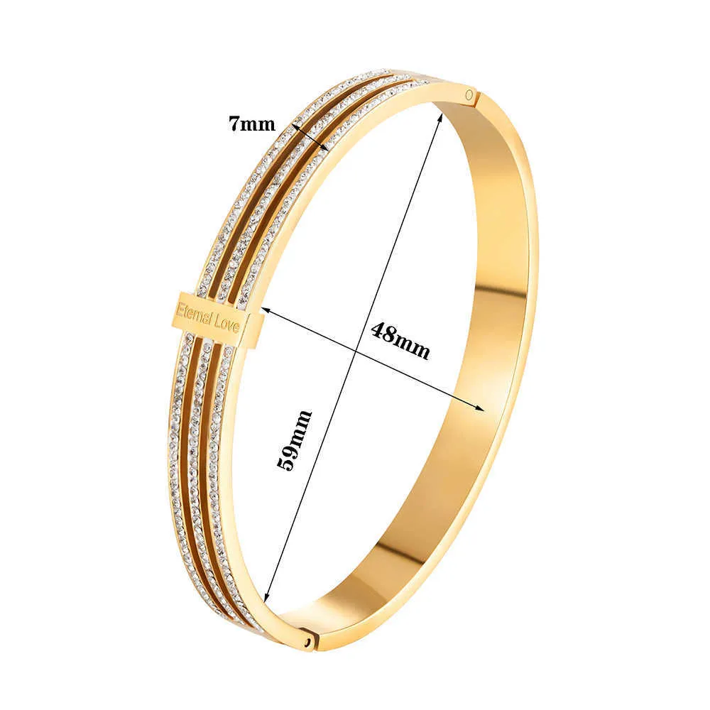 Rostfritt stål Eternal Love Women Bangle Luxury Clay CZ Crystal Bangle Armband för mode smycken gåva Q0717