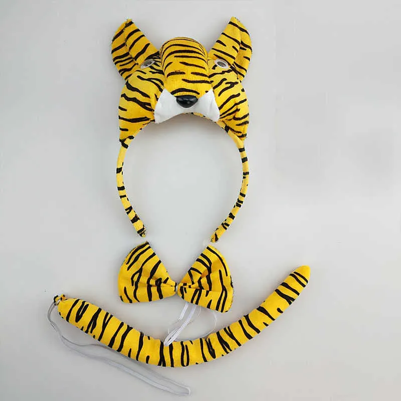 Çocuk Çocuklar Yetişkin Çocuk Tiger Head Band Bow Tie Tail Hayvan Kostüm Cosplay Performans Doğum Günü Partisi Ders Cadılar Bayramı Hediyesi Q09106250309