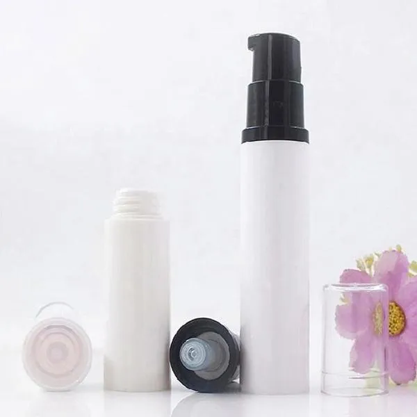 5ml 10ml 15ml Refillable White Airless Lotion Pump Bottle with Plastic Black Pump Cosmetic Packaging Vacuum Bottle