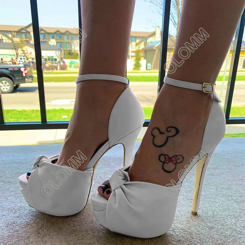 Olomm fait à la main femmes plate-forme sandales bride à la cheville talon aiguille Peep Toe belle noir nu rouge chaussures de fête taille 35 47 52