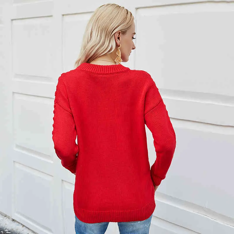 Foridol solide rote Pullover Pullover weiblich lässig plus Größe übergroße weiche Pullover Frauen Herbst Winter gestrickt Weihnachtspullover 210415