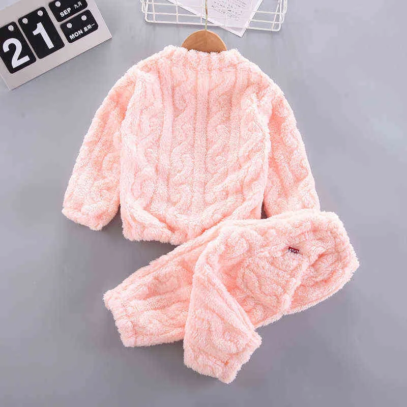 Automne Winter Children Fleece Pyjamas Flanelle chaude Sleeples filles garçons enfants solides enfants pijamas vêtements de maison de nuit 1 à 4 ans 211130