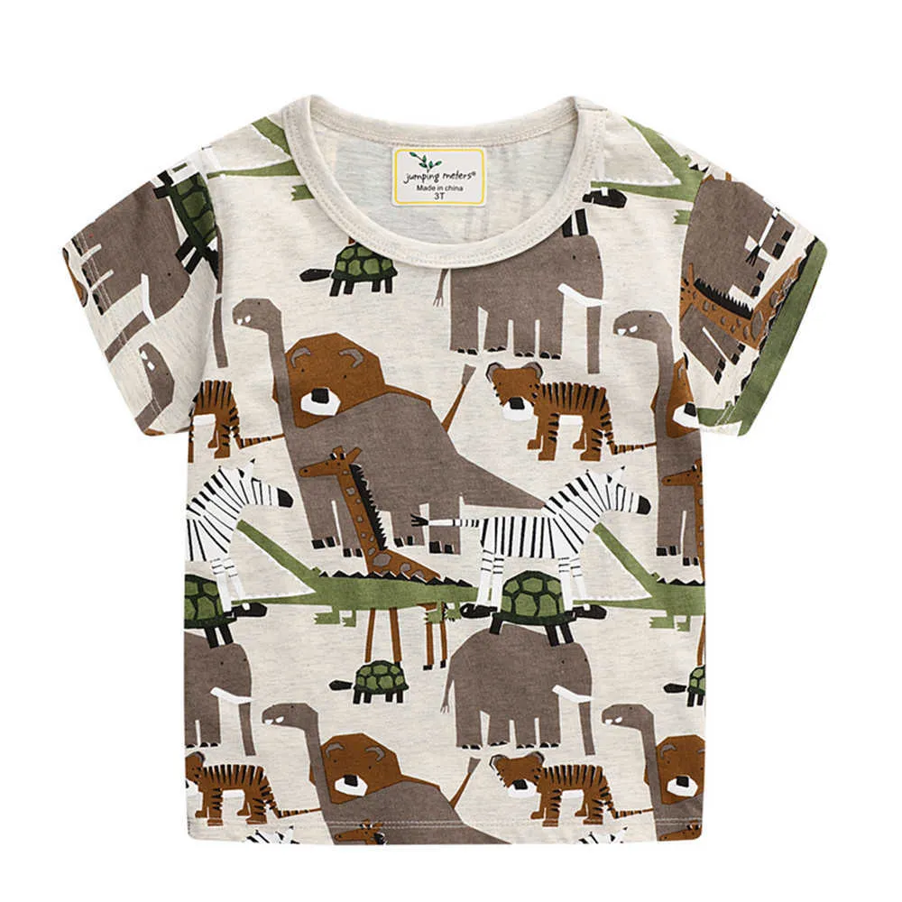 Saut mètres rayure arrivée été animaux broderie bébé t-shirts coton garçons filles hauts mignon vêtements pour enfants 210529