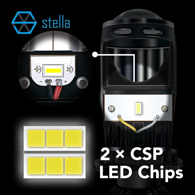 Stella H4 / 9003 / HB2 Mini LED-linsbelysning Hög / doppad stråle projektor bil strålkastare lampor 3000K 4300K ​​6000K 8000K glödlampa för auto