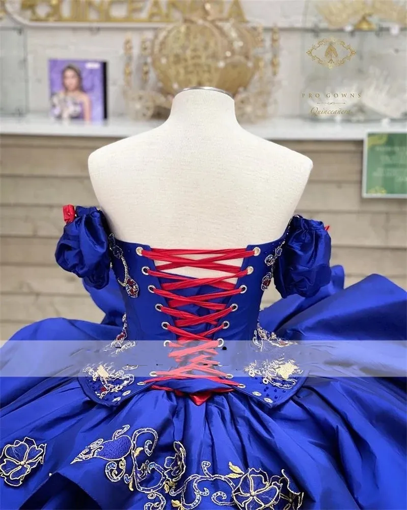 Robes De Quinceanera bleu foncé Satin perles paillettes chérie manches longues formelle fête robes De bal robes De 15 A os307A