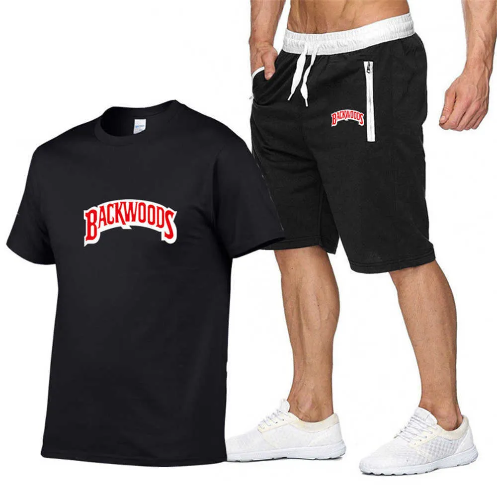 Set di abbigliamento sportivo da uomo BACKWOODS stampa T-shirt di moda Pantaloncini Abito in cotone Hip Hop Streetwear Tuta casual Abbigliamento estivo Y0831