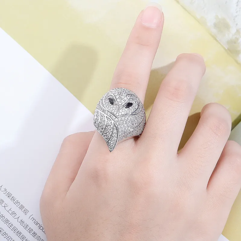 Mode Hip Hop Herr Smycken Ring Owl Iced Out Ring Zircon Hiphop Guld Silver Ringar