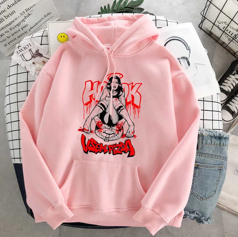 Punk Style Women's Hoodie Skull Långärmad Casual Top Goth Skelett Mörk Svart Loose Ulzzang Mode Kvinnors Sweatshirt 210816