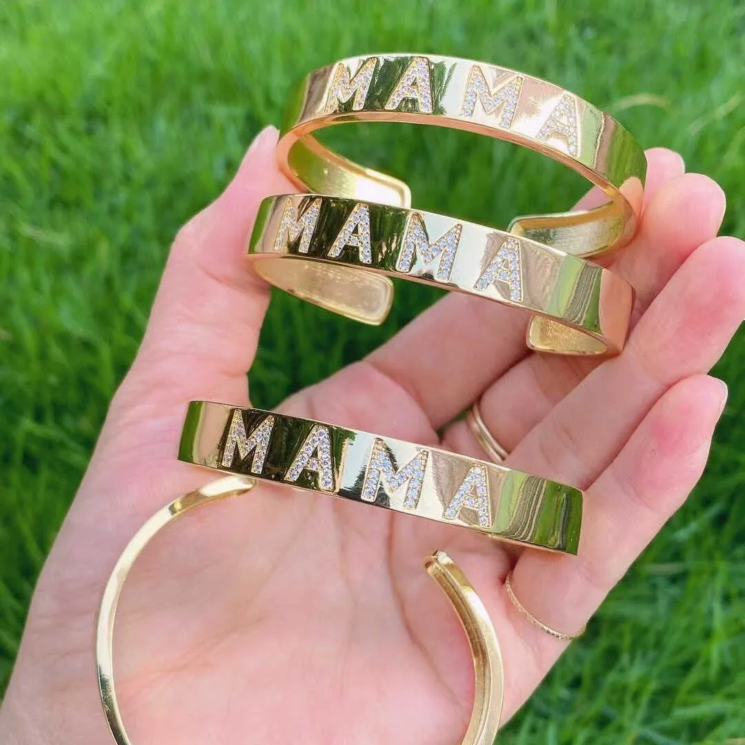 3 stks, topkwaliteit Inital Letter Name Mama Bangle Bar Armbanden Simple Open Manchet Bangle Sieraden Gift voor Moederdag Moeder Moeder Q0720