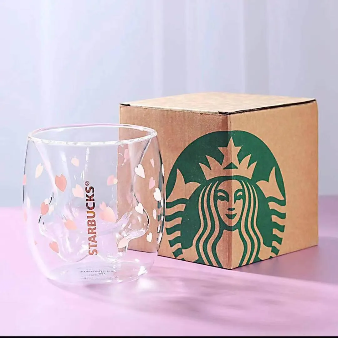 Cadeau Produit Limité Eeition Chat Pied Starbucks Tasses Tasse À Café Jouets Sakura 6oz Rose Double Paroi En Verre Cups348k