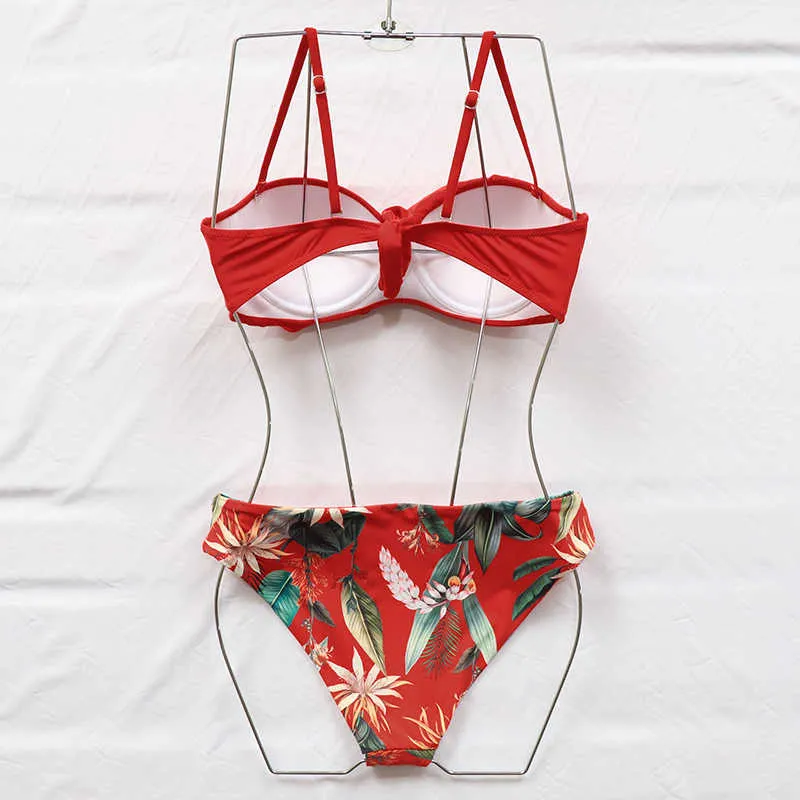 Riseado bikini sexy push up costumi da bagno donna costumi da bagno bikini rosso con volant set stampa floreale biquini perizoma costumi da bagno estate 210630