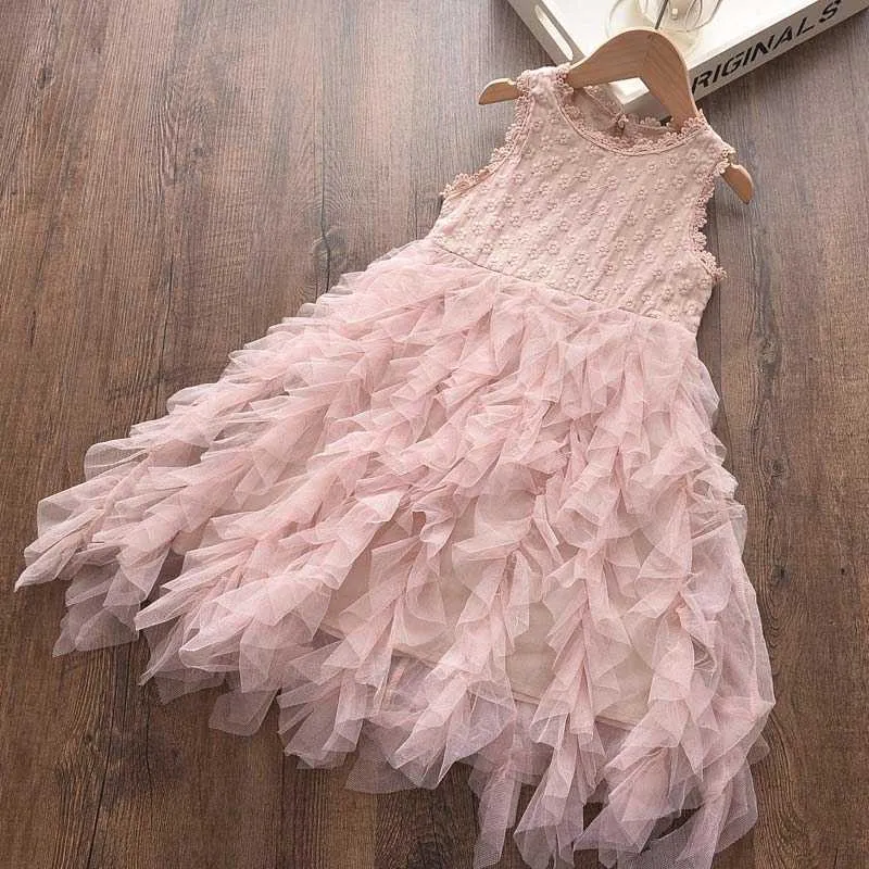 Urso líder meninas princesa vestido verão crianças vestidos vestidos de festa doce fantasia sólida crianças bebê adorável vestidos 2-7Y 210708