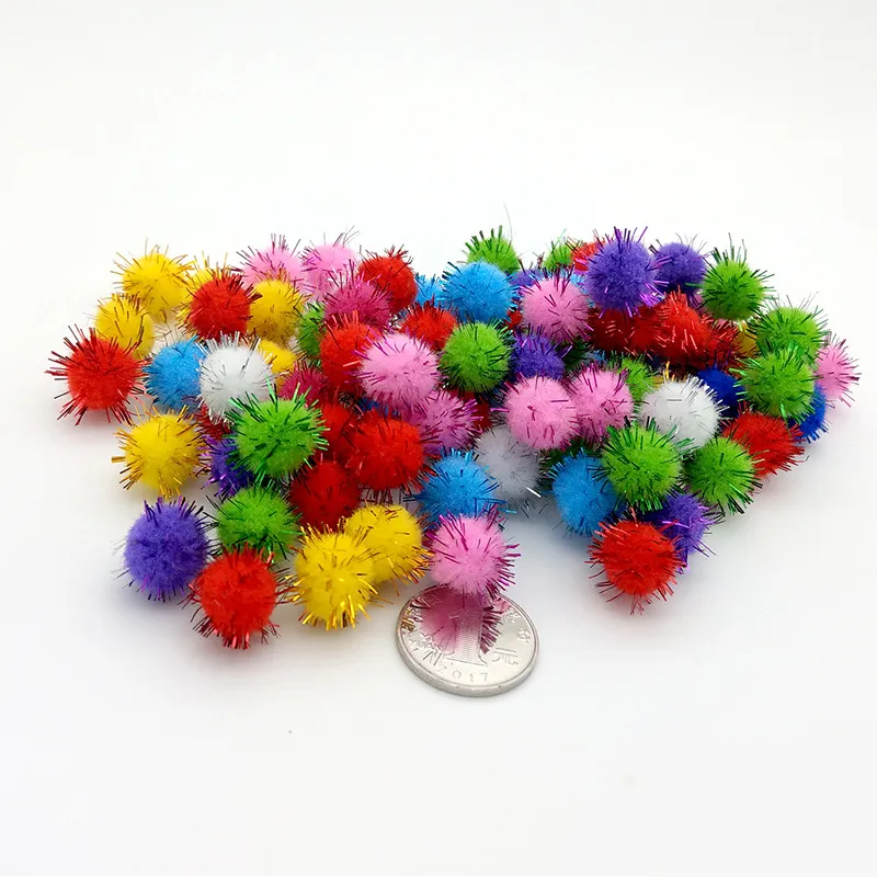 Glitter Tinsel Pom Poms Sparkle Balls för DIY Craft Party Decoration Cat Toys Multicolored Glitters Poms flera storlekar tillgängliga 3511632