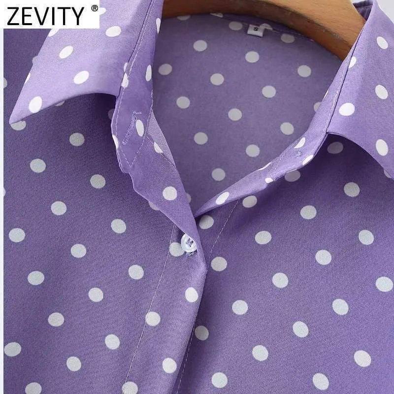 Zevity Kobiety Moda Dots Print Casual Smock Bluzka Office Lady Ramię Pads Koszula rękawa puffowa Chic Blusas Topy LS7608 210603