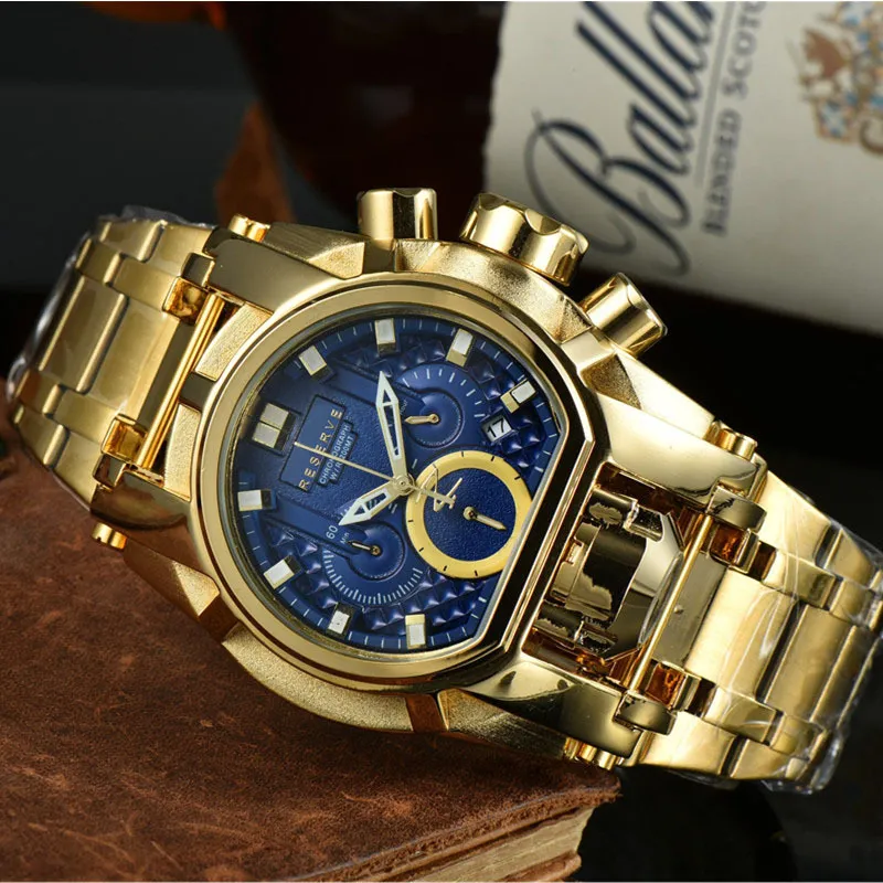 Obesegrad Watch Reserve Bolt Zeus Mens Quartz Wirstwatch 52mm Chronograph Invincible Luxury Watches Invicto Reloj de Hombre For312a