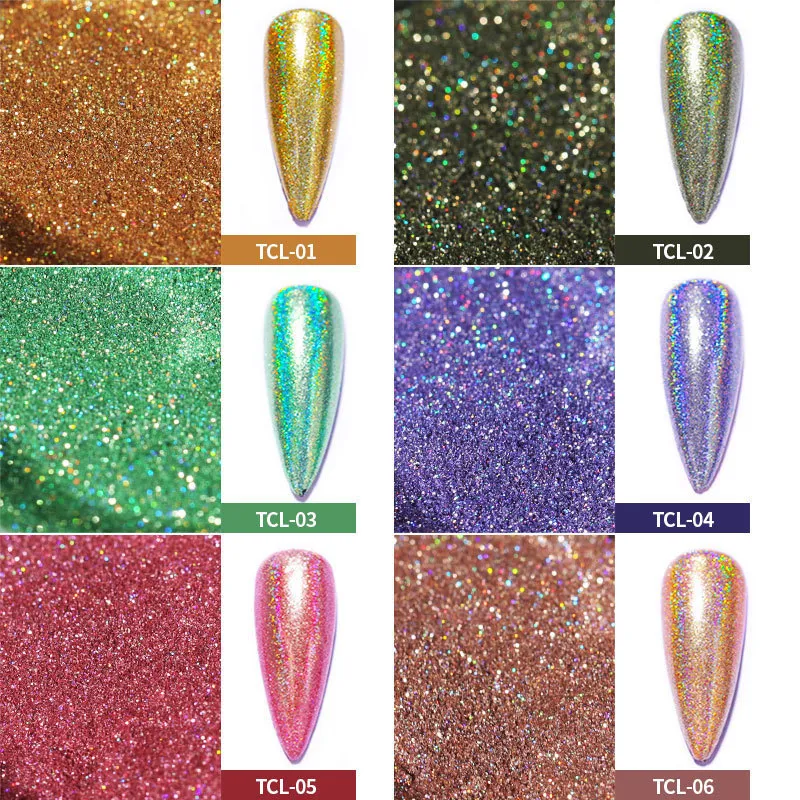 Florvida Kit Glitter Holográfico Espelho Pó Art Nail Art Chrome Pigmento Pots Esfregue no Projeto Nails para Manicure Set Salon