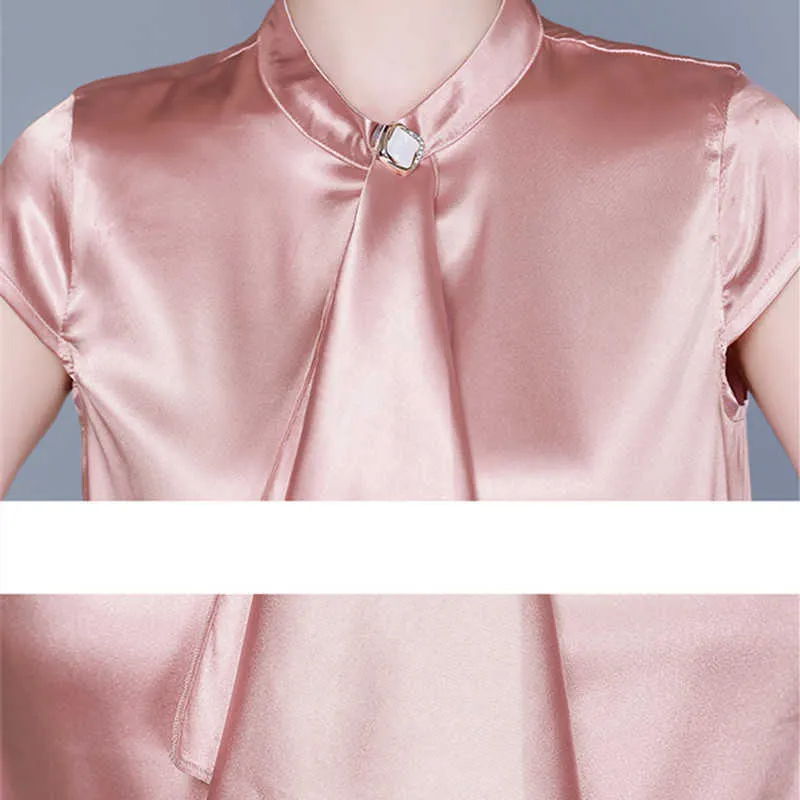 Koreanska kvinnor blusar silke skjortor för kvinna solida satin toppar plus storlek elegant slips ol 210604