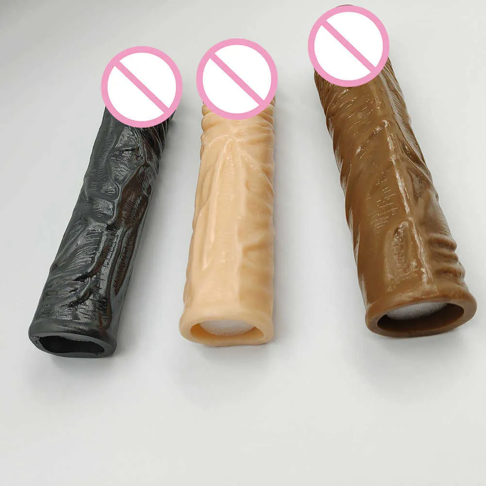 19CM Silicone pénis manchon Extender réaliste pénis réutilisable jouet Extension Sexy jouet pour hommes coq agrandisseur jouets gaine Delay293C