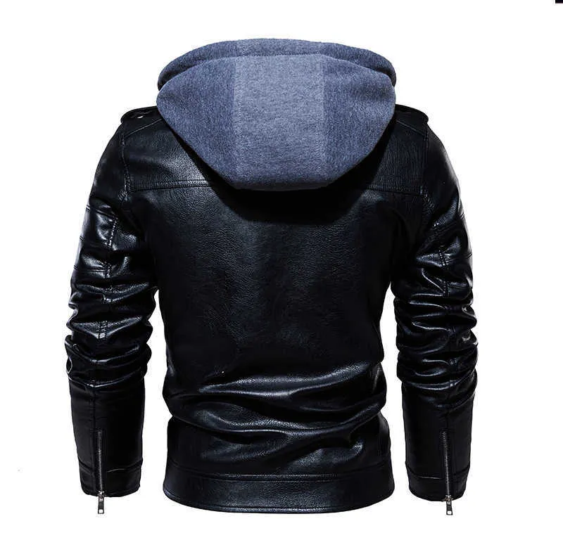 Hommes Veste PU Veste En Cuir Hommes À Capuche Manteau Doublé De Fourrure Moto Veste De Mode Manteau Automne Hiver Manteau Plus La Taille 4XL 5XL 211008