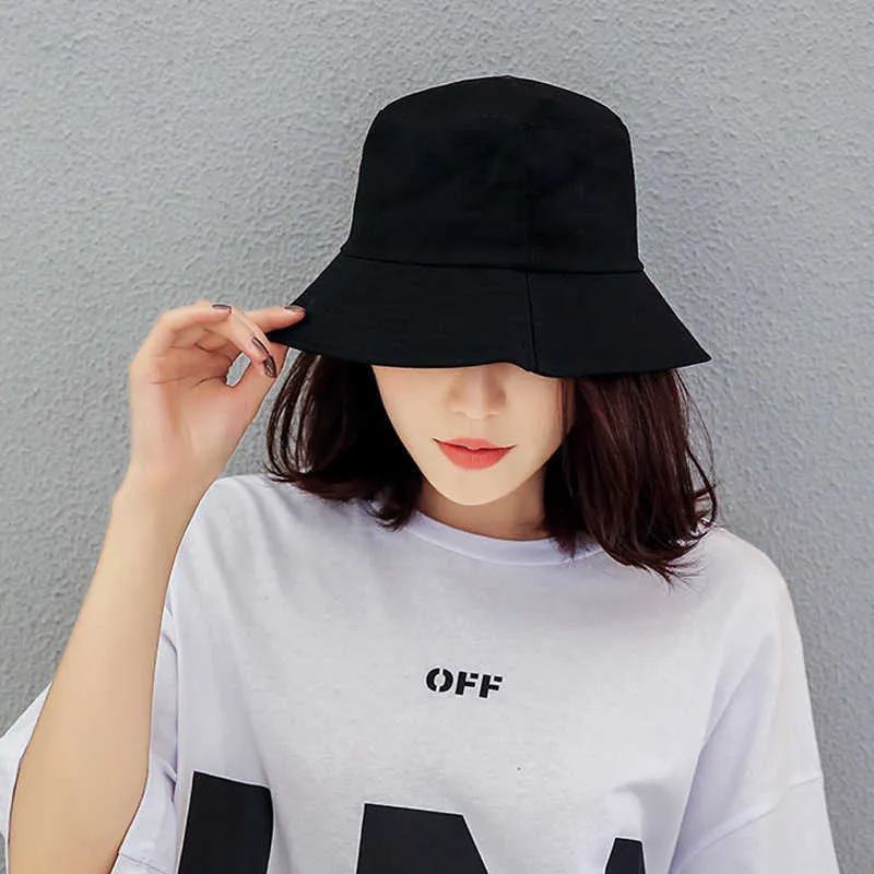 Black White White Solid Bucket Hat Unisex Bob Caps Hip Hop Gorros Mulheres Mulheres Verão Panamá Cap Beach Sun Fishing Boonie Hat Q0805277Y