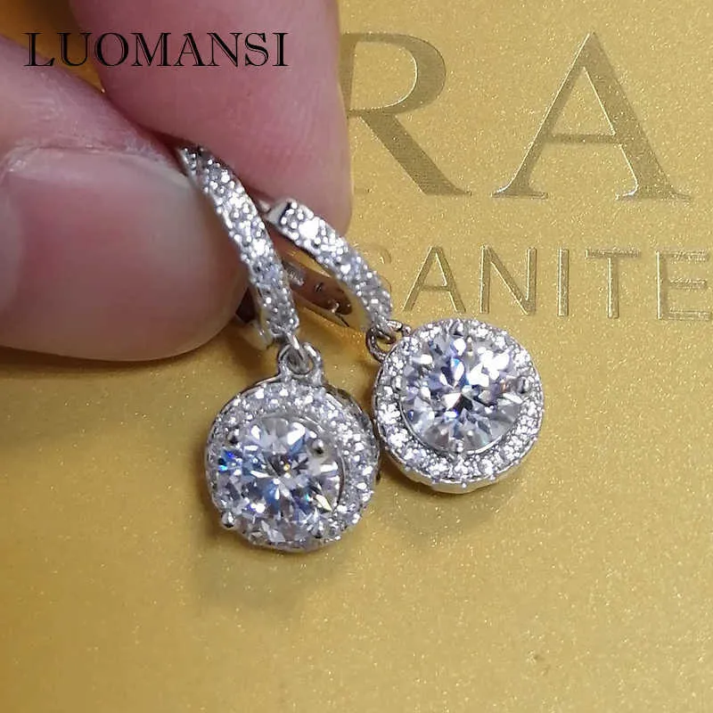Luomansi s925 prata esterlina 1ct 65mm moissanite pingente brincos com certificado gra super flash festa de casamento presente feminino g09211210959