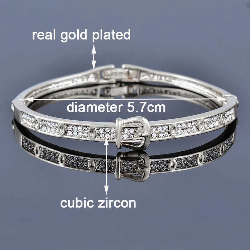 Sinleery Trendy Cubic Zirkoon Riem Gesp Bangle voor Vrouwen Rose Goud Zilver Kleur Bruiloft Armbanden Mode Sieraden SL486 SSF Q0719
