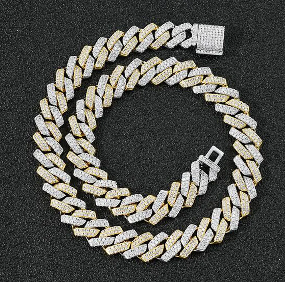 Ожерелье-цепочка с кубинскими звеньями 14 мм, белое золото 14 карат, двухцветное золото и серебро, ювелирные изделия с кубическим цирконием и бриллиантами 16in271n