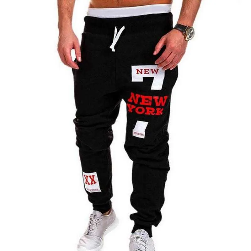 Moda Marka Erkekler Mektup Baskı Sweatpants Erkek Joggers Gevşek Kalça Pop Rahat Pantolon Parça Pantolon Calca Masculina 211108