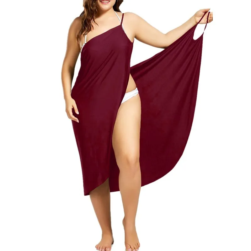 Oufisun Mulheres Plus Size PERAL Beach Cobertura Up Wrap Vestido Bikini Bathing Terno Femme Robe de Plage Beachwear Túnica Kaftan 210517