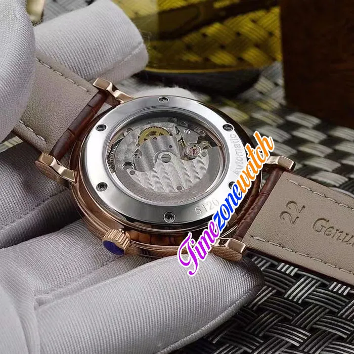 42mm Calatrava 5116 5116R orologio automatico da uomo quadrante bianco cassa in oro rosa secondi indipendenti cinturino in pelle marrone orologi Timezonew235B