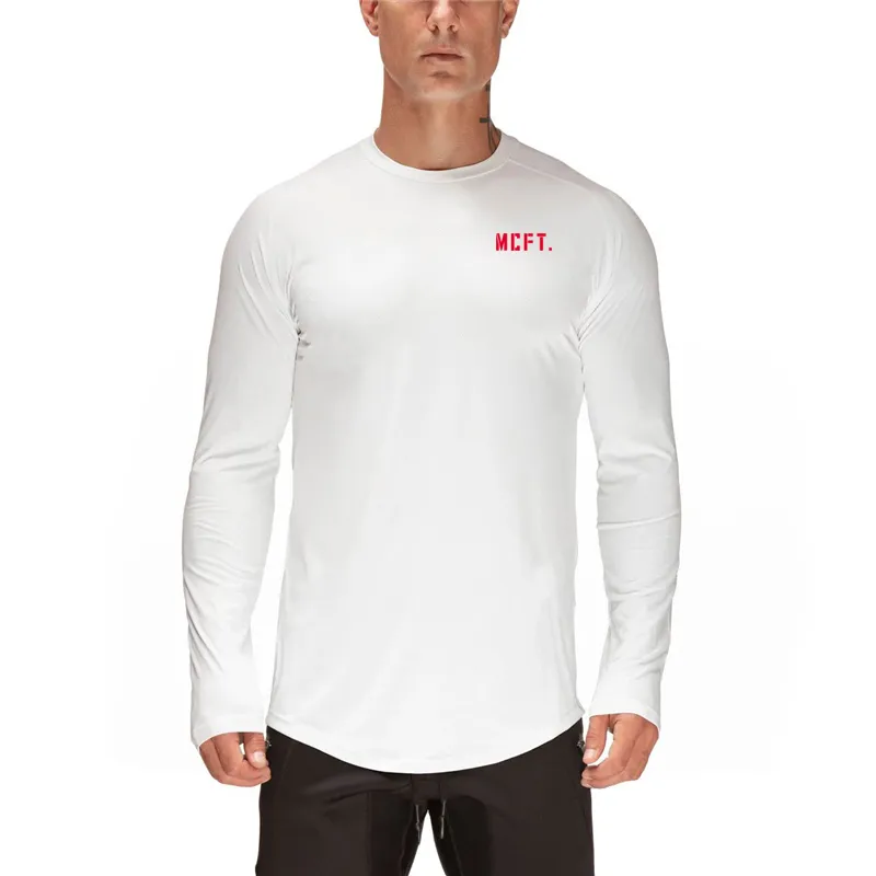 Сетчатая футболка с длинным рукавом плотные спортивные залы Одежда мужская новая марка Tees Homme TOOD быстрый сухой бодибилдинг фитнес футболки 210421