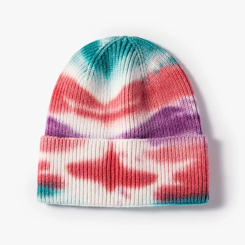 Tie Dyed Knitted Caps Women's Outdoor Hip Hop Warm Brimless Cold Hat Men's Wool Hats