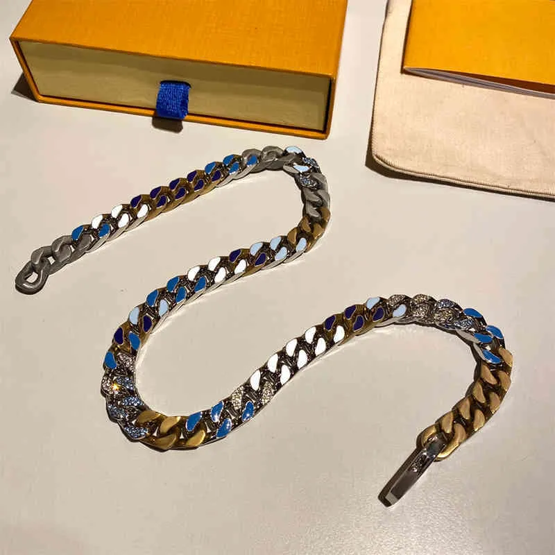 Chain Mens Women Love Necklaces Fashion Bracelets Necklace Titanium Steel Engraved Flower Colored Enamel Diamond 18k Plated Gold M1961