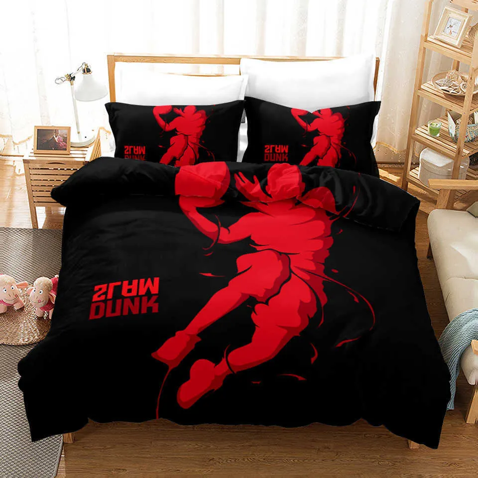 Basketball Bedding Sets Kids King Queen Duvet Cover 3d Bedclothes Sports Man Bed In A Bag no Bed Sheets Dekbedovertrek 240/220 211007