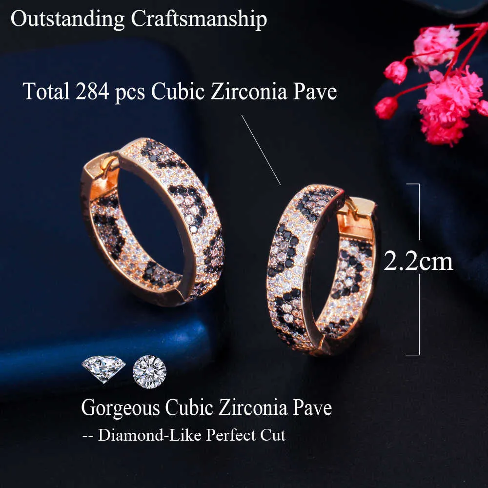 Shiny Micro Pave Cubic Zirconia Goud Kleur Ronde Leopard Hoop Oorbellen Voor Vrouwen Unieke Sieraden Gift CZ871 210714