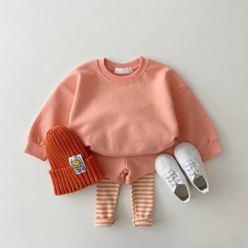 Ubrania dla niemowląt Zestaw Dorywczo Maluch Dzieci Dzieci Zestawy Odzieżowa Moda Chłopcy Dziewczęta Cukierki Kolor Bluzy + Spodnie 2 sztuk 210515