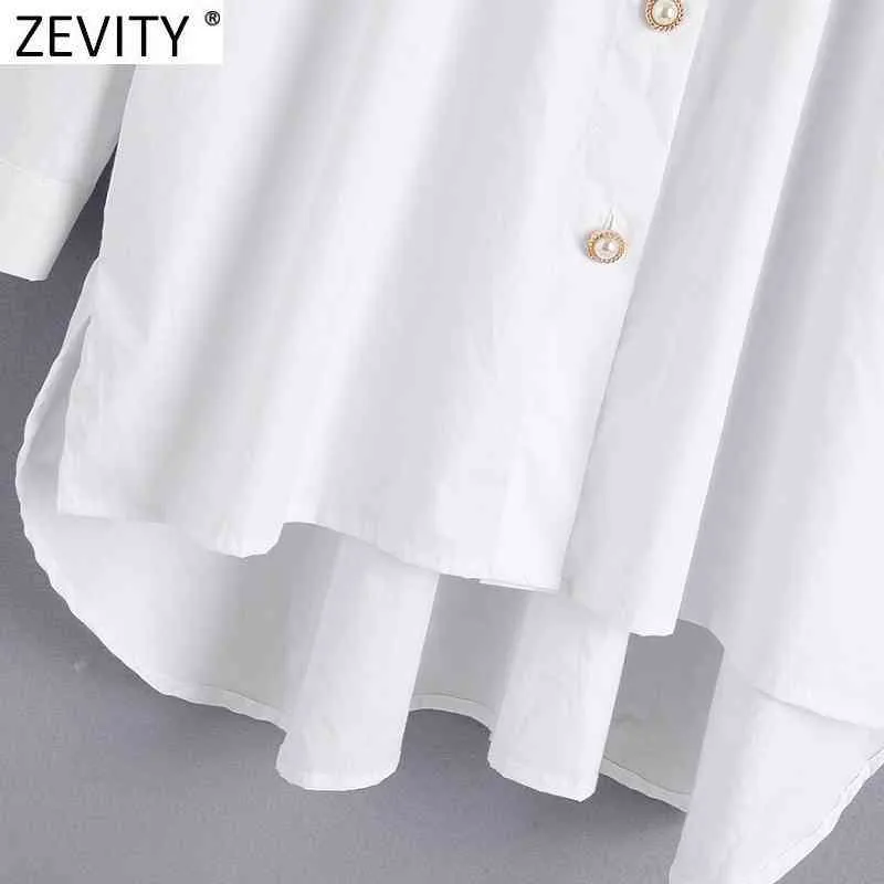 Women Fashion Diamond Buttons Decoration White Poplin Smock Blouse Office Ladies Loose Shirts Chic Blusas Tops LS7408 210420