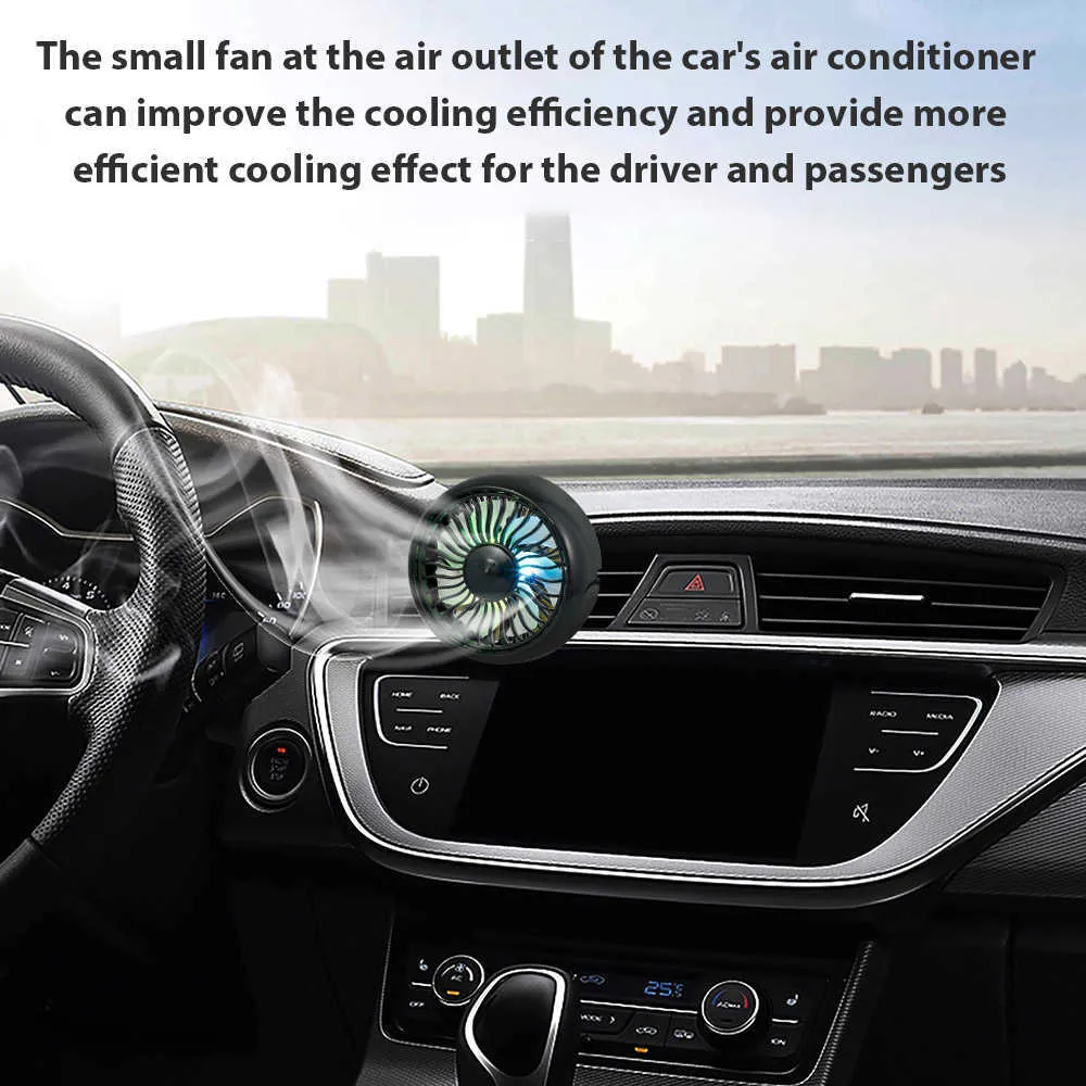 Aire acondicionado giratorio de 360 grados para vehículo, ventilador de refrigeración USB montado en la salida de aire del coche, Mini ventilador de aire eléctrico para camión SUV