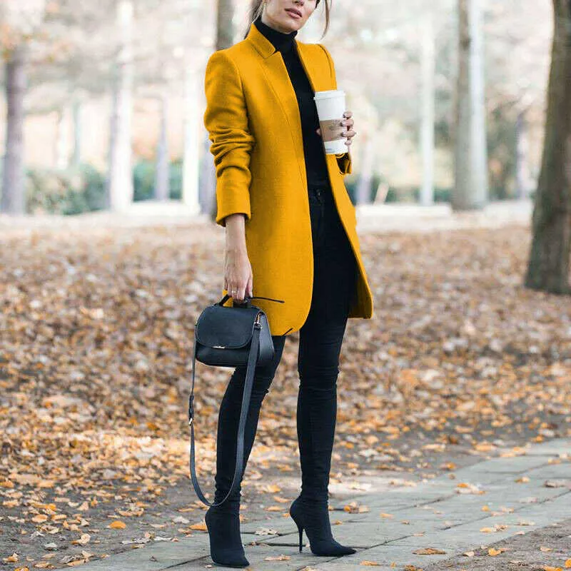 ファッションピュアソリッドカラースタンド襟ウールオーバーコート暖かいソフトプラスサイズのコート秋の女性のジャケット210930