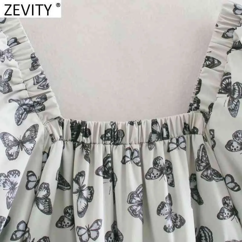 Kobiety Vintage Collar Collar Butterfly Print Casual Smock Bluzka Kobiet Chic Elastyczna Pleda Kimono Koszula Blusas Topy LS9080 210420