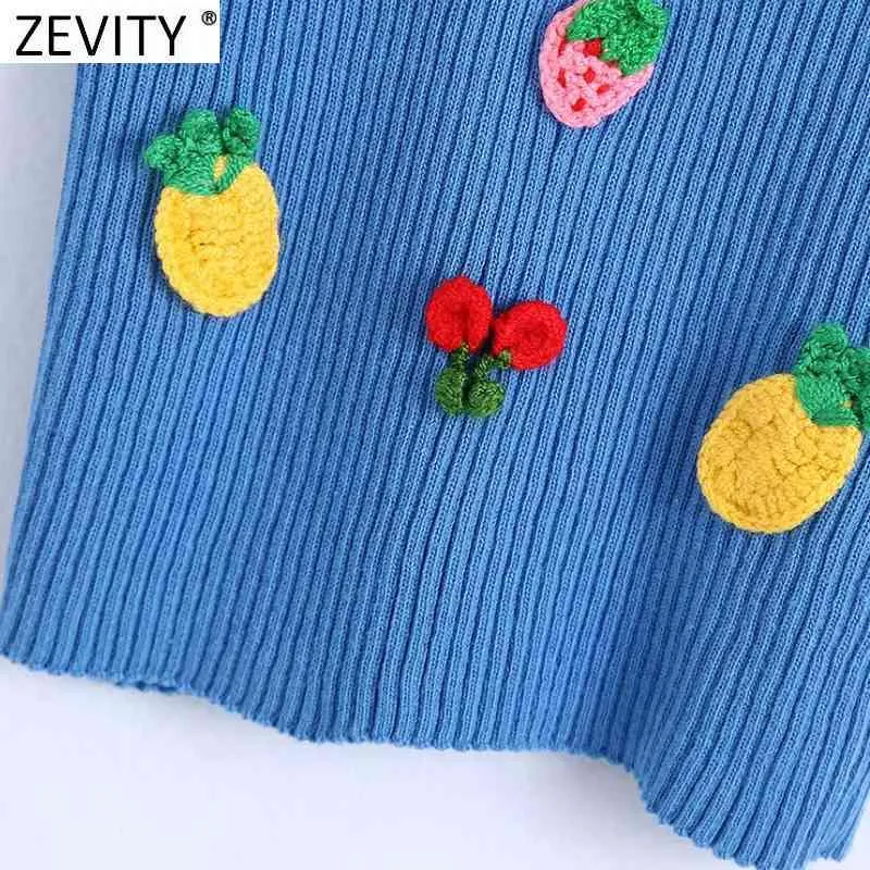 women Sweet Fruit Embroidery Appliques Vest Thin Sweater Ladies Basic V Neck Knitted Sling Sweaters Female Summer Chic Tops S806 210419