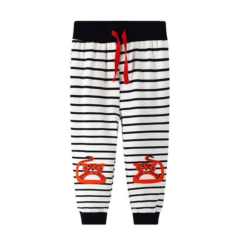 Metros de salto animal bordado outono primavera calças de moletom com cordão calças compridas infantis moda calças de bebê 210529