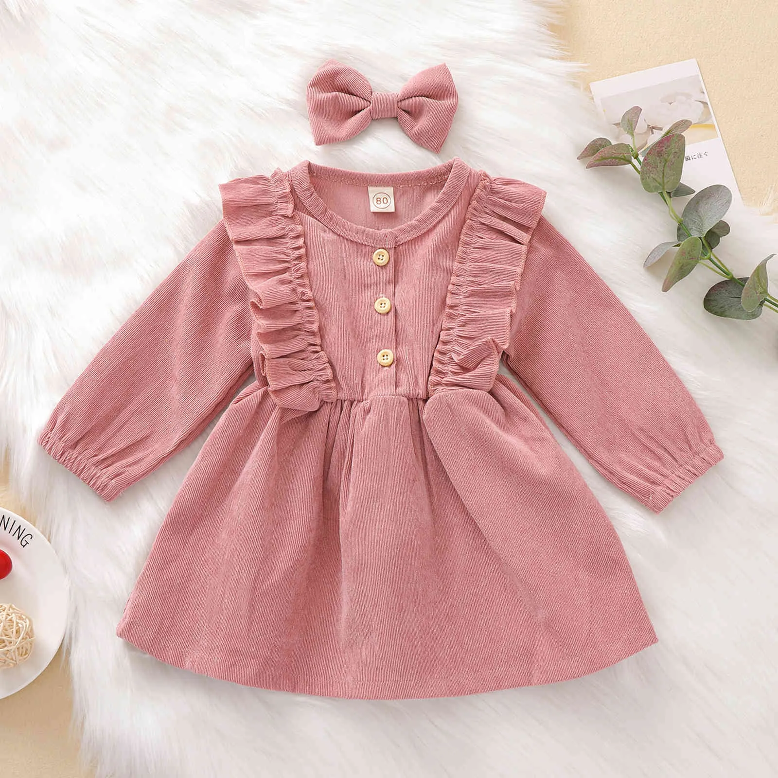 6M-5Y primavera otoño niños niñas chico bebé vestido de pana Vintage manga larga volantes tutú para 210515