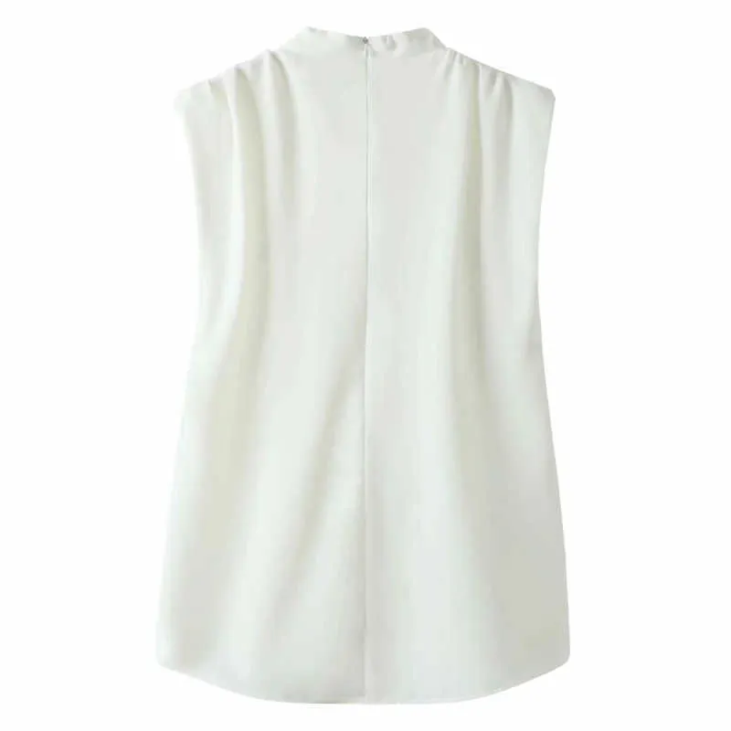 Элегантные рубашки без рукавов летом белые моды дамы повседневная блузка корейский топ женская рубашка девушки шикарные вершины 210527