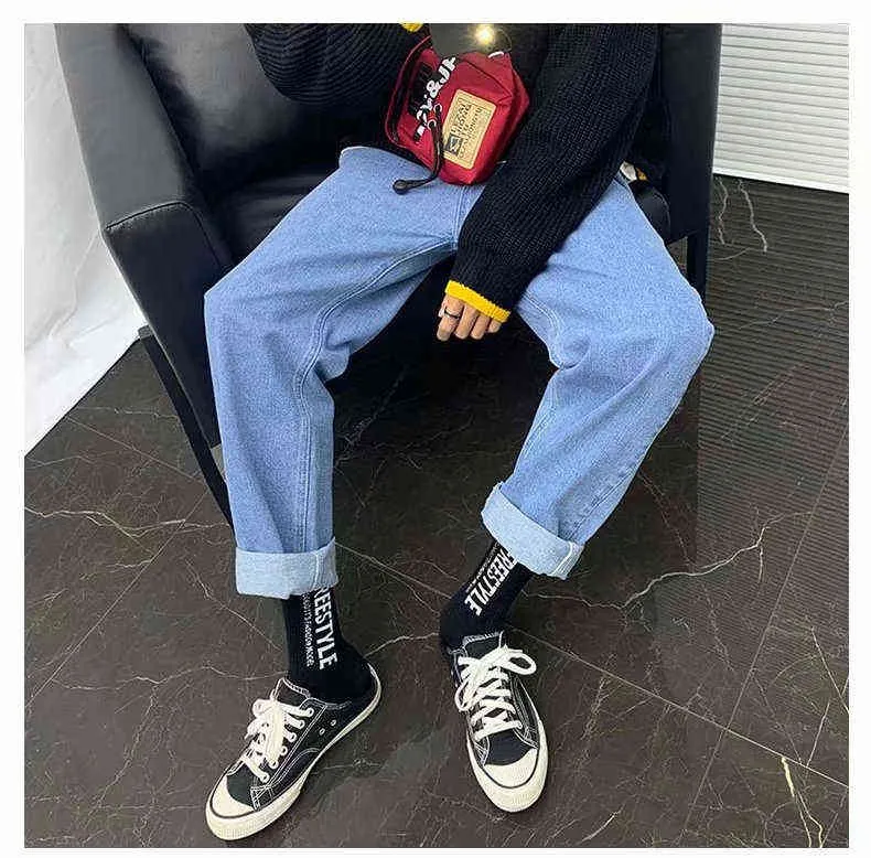 BAGGY UOMINI Jeans Brand Pants Giovani ragazzi Casual Elastico Elastico bocca larga gamba lunga retro streetwear hip hop goccia 211111