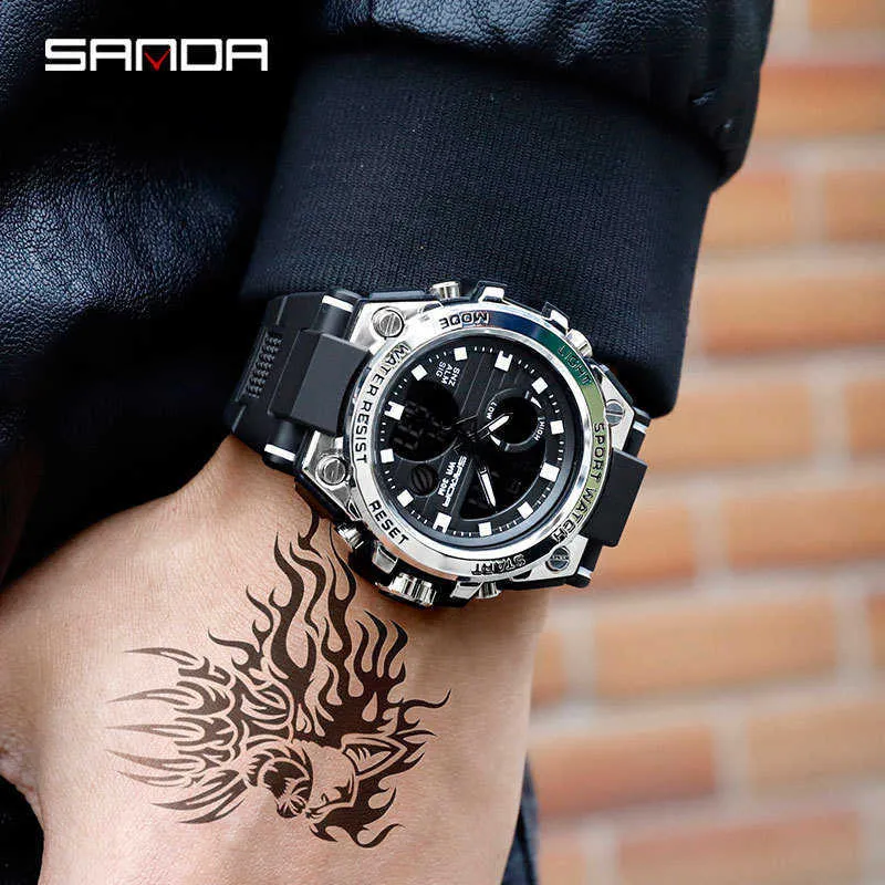 Sanda G 스타일의 남성 디지털 시계 충격 군용 스포츠 시계 방수 전자 손목 시계 남성 시계 remogio masculino 739 Q0285E