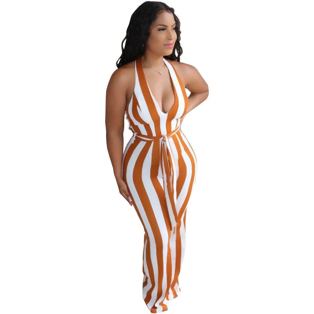 Damskie jumpy Designant Sexy Głębokie V-Neck Sling Paski Drukowane Bez Rękawów Backless z Sashes Fashion Trumpet Spodnie Clubwear Plus Size A8701