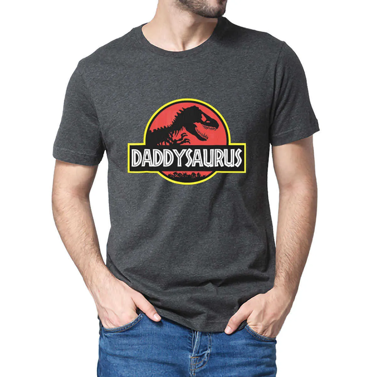 Dinozor Baba Saurus Babasının Günü Hediyeleri Komik Grafik Tee Aile Doğum Günü Partisi Tops erkek 100% Pamuk T-shirt 210629